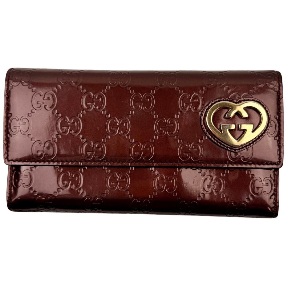 Gucci Guccissima Lovely Heart Continental Wallet Burgundy